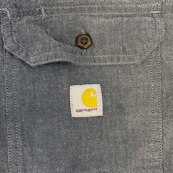Carhartt Loose Fit Chambray Work Shirt L Blue Cotton Button Front Short Sleeve - Picture 10 of 10